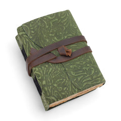 Fat Deckled Leather Notebook – Green Maze Pattern – 12.7×8.9 cm product image 5