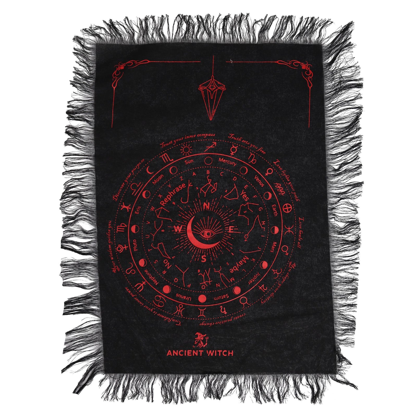 Ancient Witch Pendulum Divination Cloth - All Seeing Eye - Black & Blood Red product image