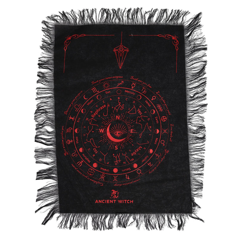Ancient Witch Pendulum Divination Cloth - All Seeing Eye - Black & Blood Red product image