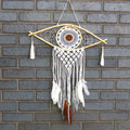 Protection Dream Catcher - Med Macrame Evil Eye White/ Grey/Brown product image
