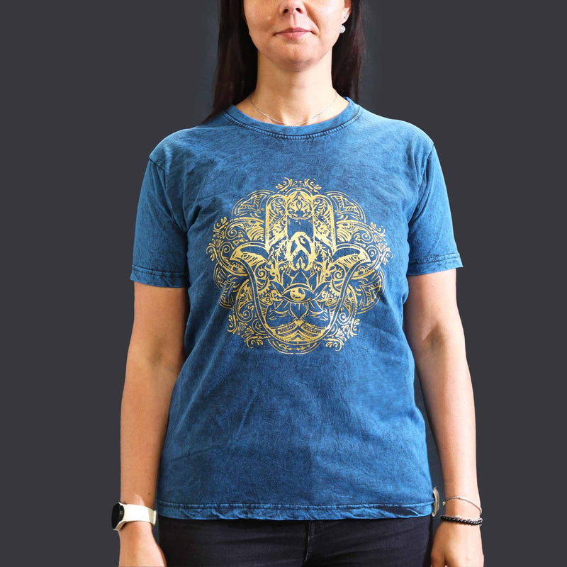 Nomad Sari Stonewashed Cotton T-Shirt – Hamsa – Blue – Medium product image