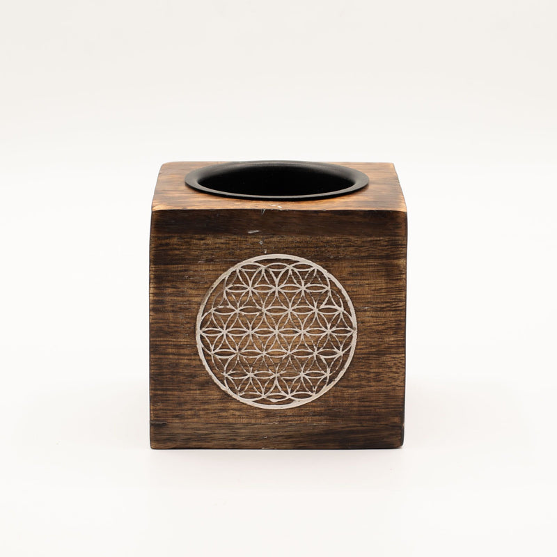 Square Mango Wood Oil Burner - Flower of Life product image