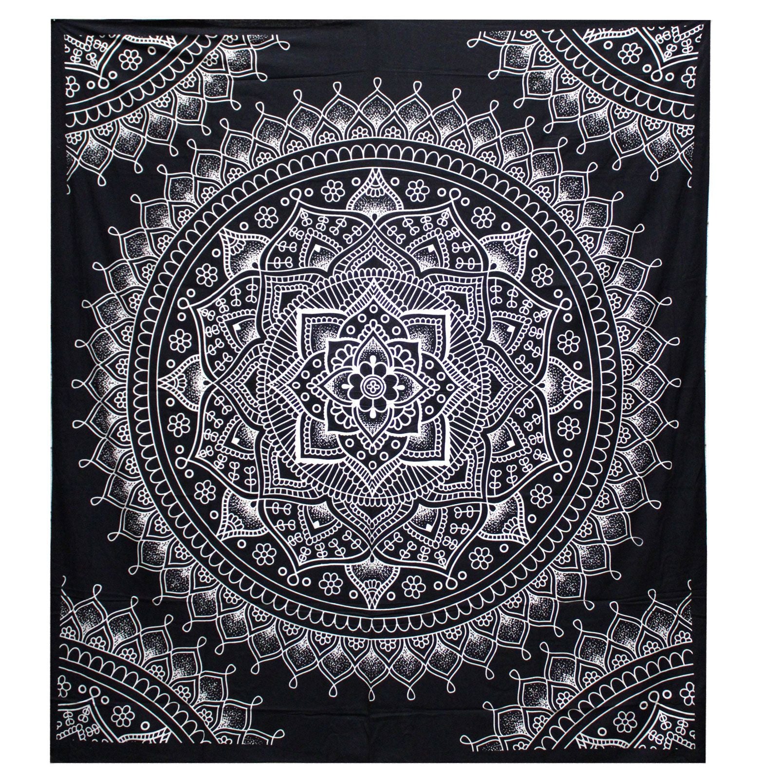 B&W Double Cotton Bedspread + Wall Hanging - Lotus Flower product image