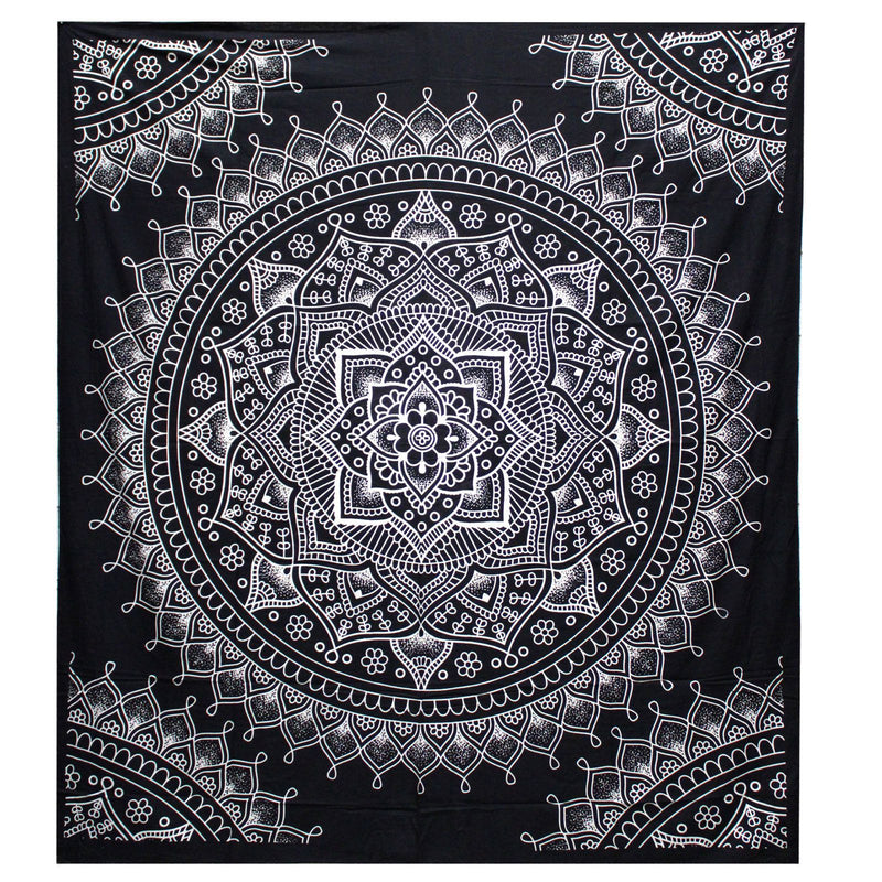 B&W Double Cotton Bedspread + Wall Hanging - Lotus Flower product image
