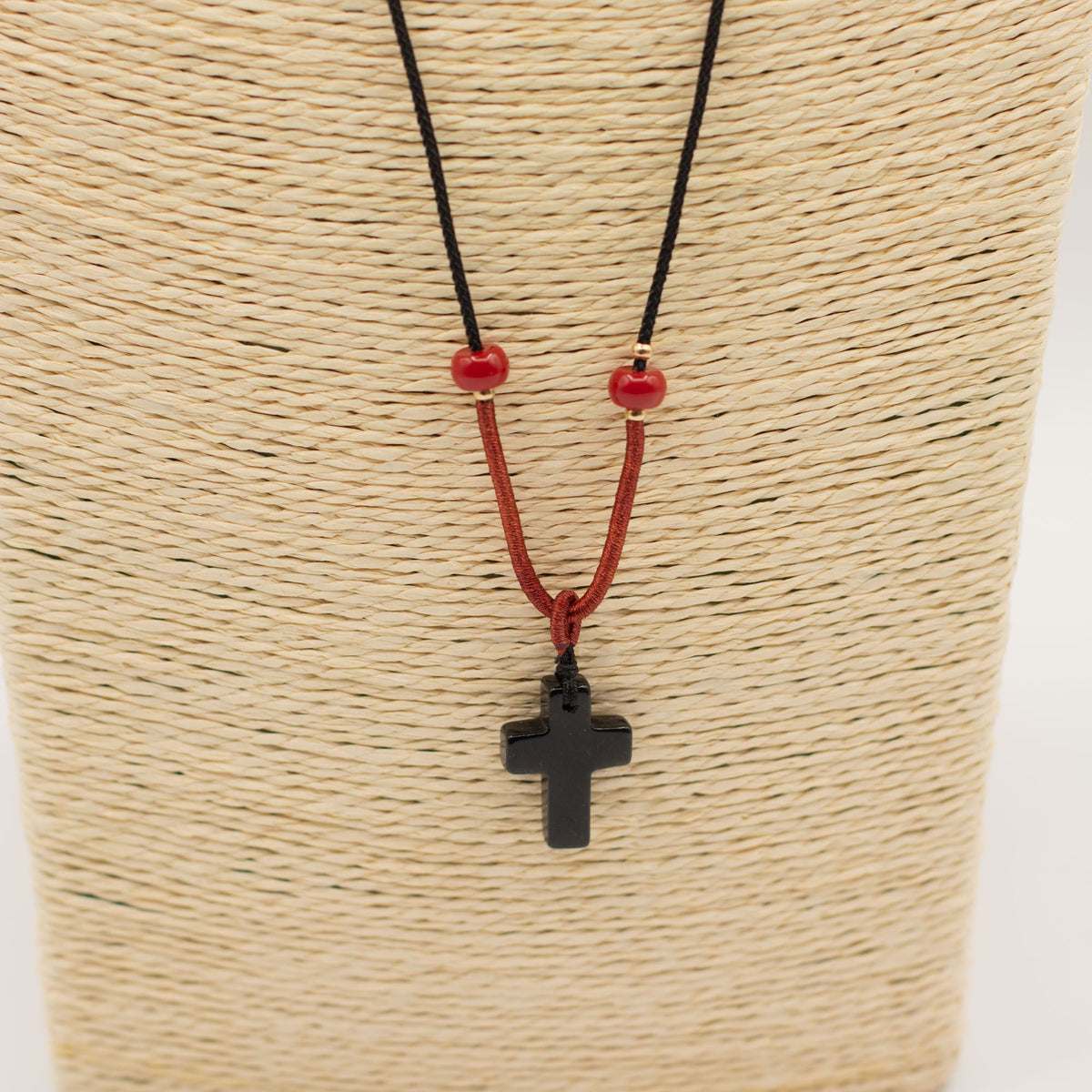 Cord Necklace Gemstone Pendant - Black Agate Cross product image 2