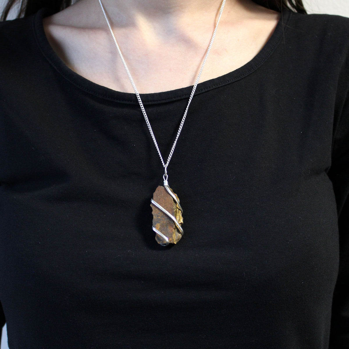 Cascade Wrapped Gemstone Necklace - Rough Tiger Eye product image 3