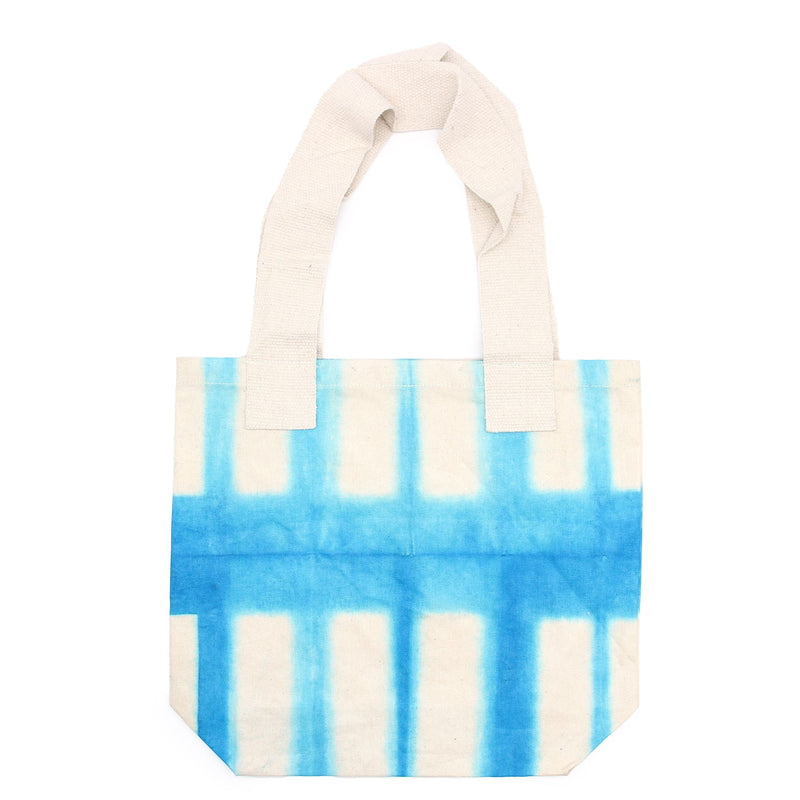 Natural Tye-Dye Cotton Bag (8oz) - 38x42x12cm - Sky Blue Blocks - Natural Handle product image