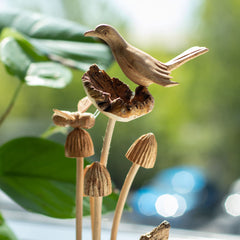 Handmade Parasite Wood Art Carving - Bird & Bee on Mushrooms product image 4