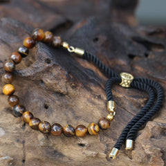 18K Gold Plated Gemstone Black String Bracelet - Tiger Eye product image 2