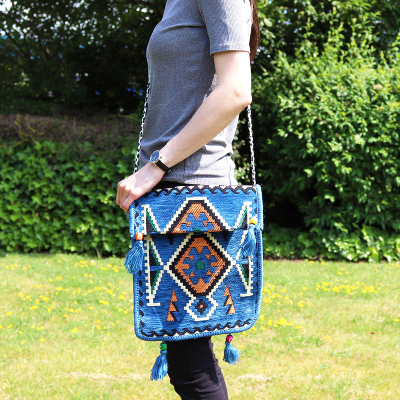 Sky Blue Kilim Messenger Festival Bag product image