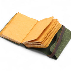 Fat Deckled Leather Notebook – Green Maze Pattern – 12.7×8.9 cm product image 2