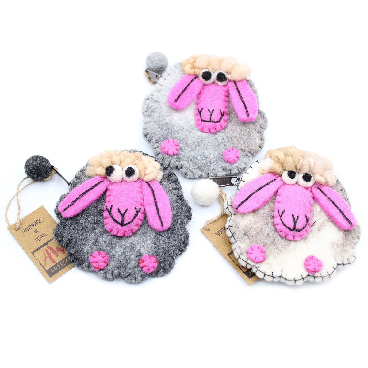 Natural Felt Zipper Pouch (asst) - Happy Sheep product image 2