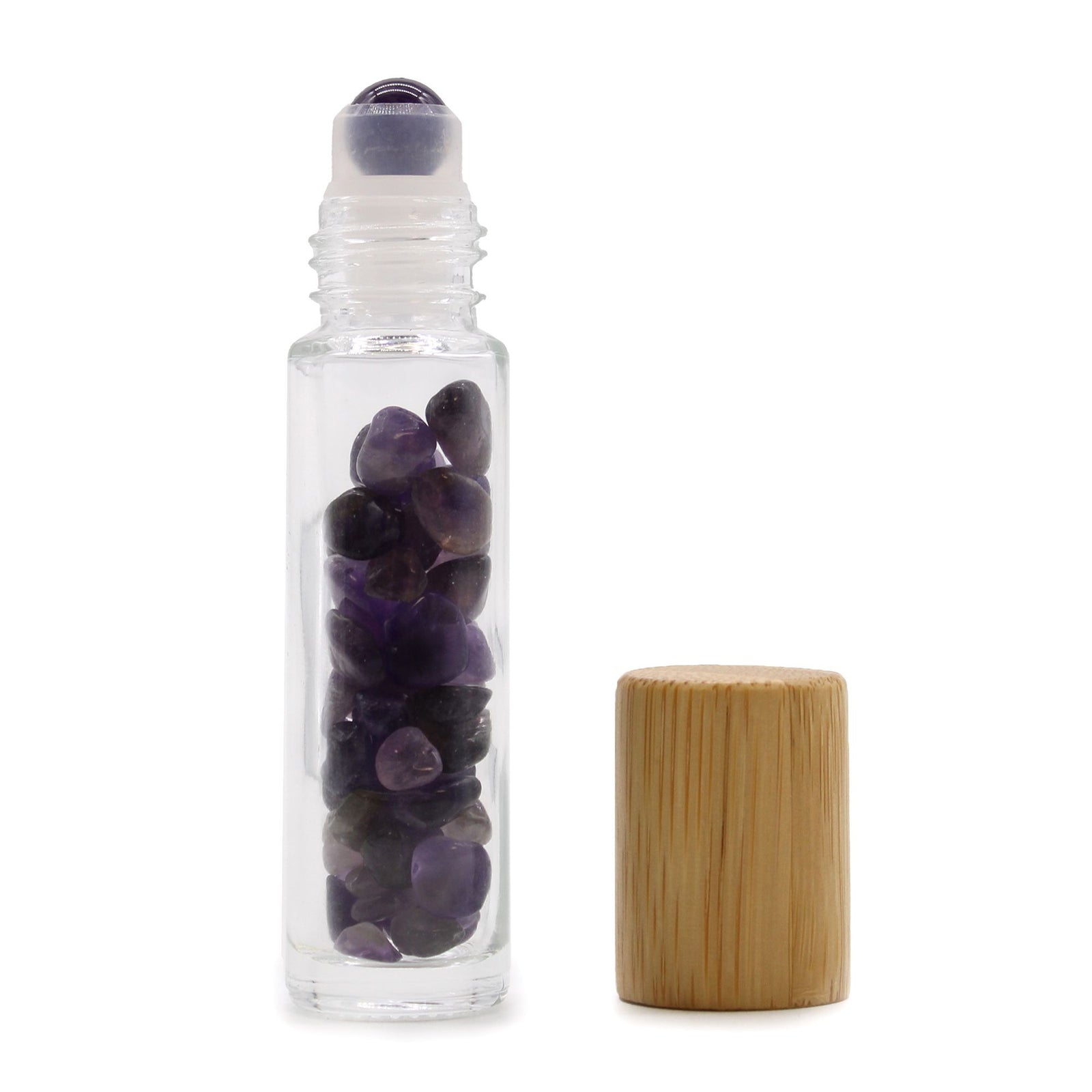 Gemstone Essential Oil Roller Bottle - Amethyst - Wooden Cap product image