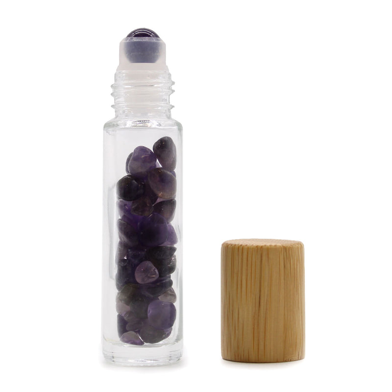 Gemstone Essential Oil Roller Bottle - Amethyst - Wooden Cap product image