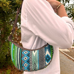 Jacquard Hobo Bag - Bold Greens (brown strap) product image 4
