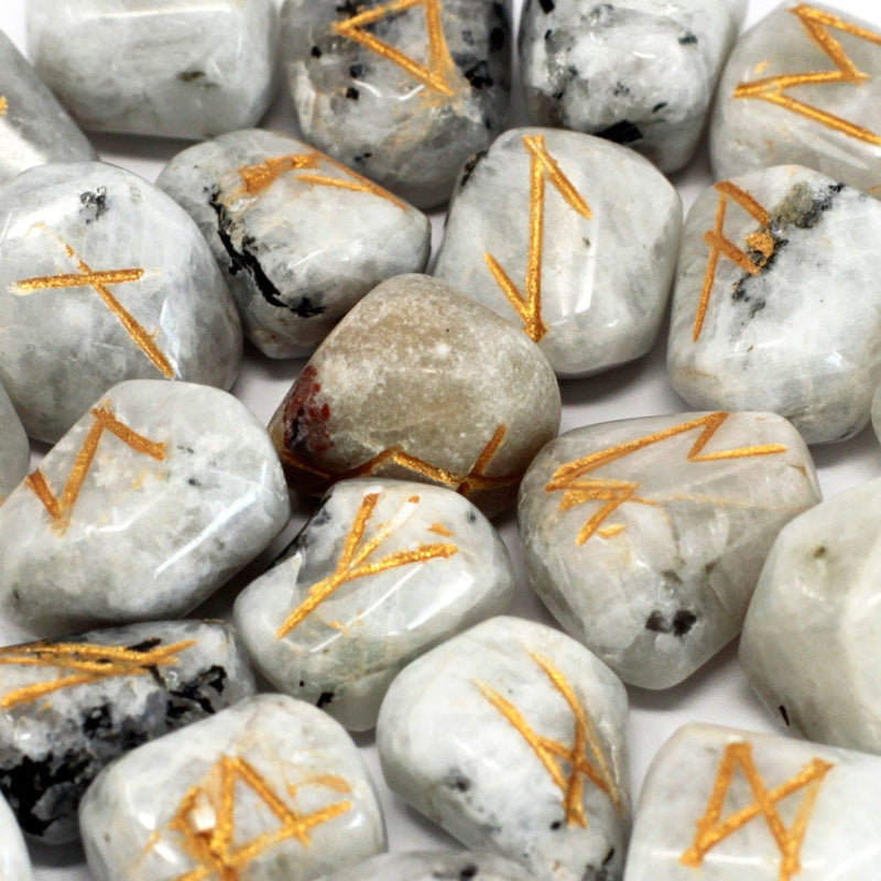 Runes Stone Set in Pouch - Rainbow Moonstone product image