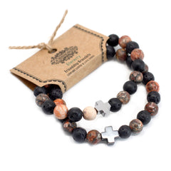 Set of 2 Gemstones Friendship Bracelets - Eternity - Leopard Skin Jasper & Lava Stone product image 3