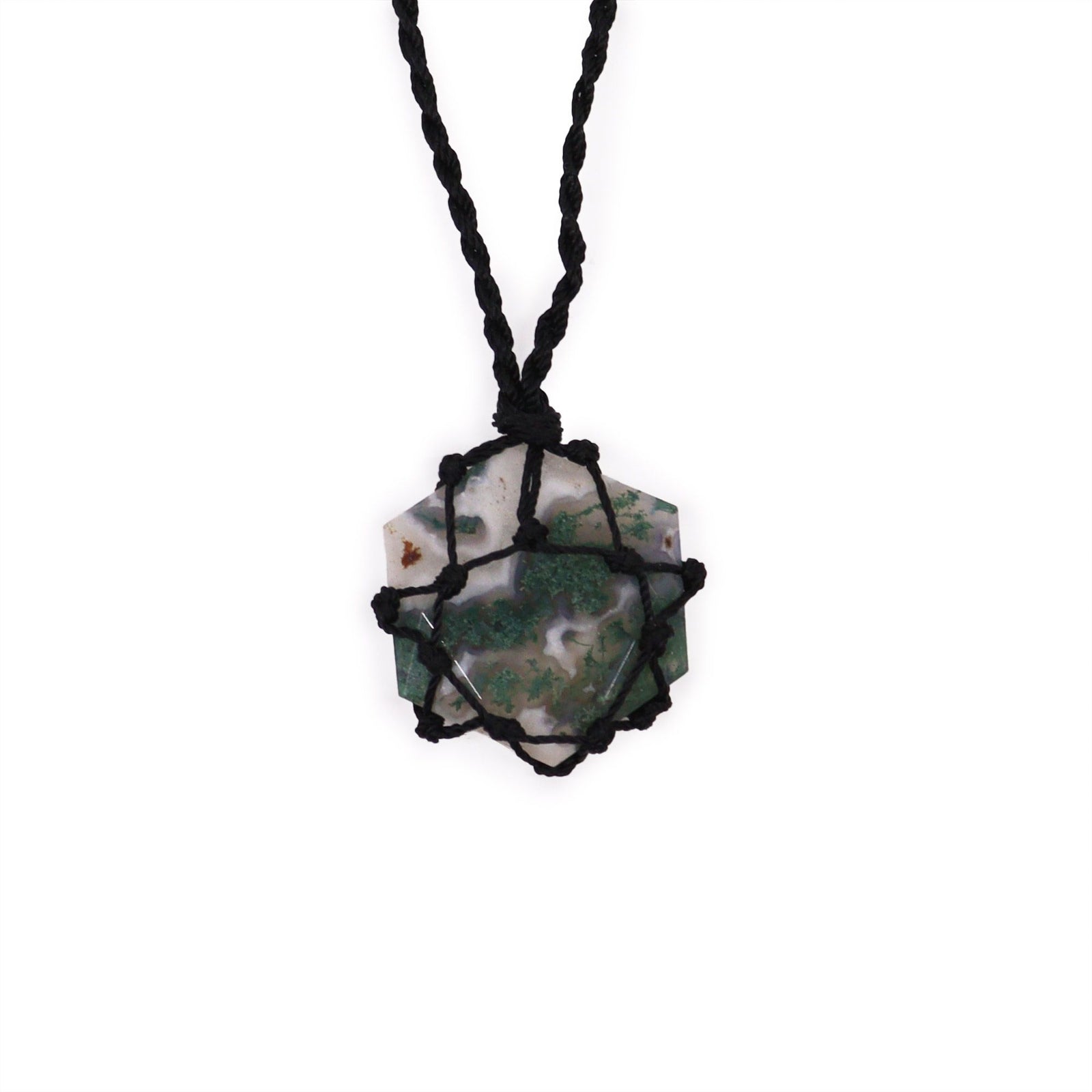 Laced Gemstone Hexagon Pendant - Moss Agate product image
