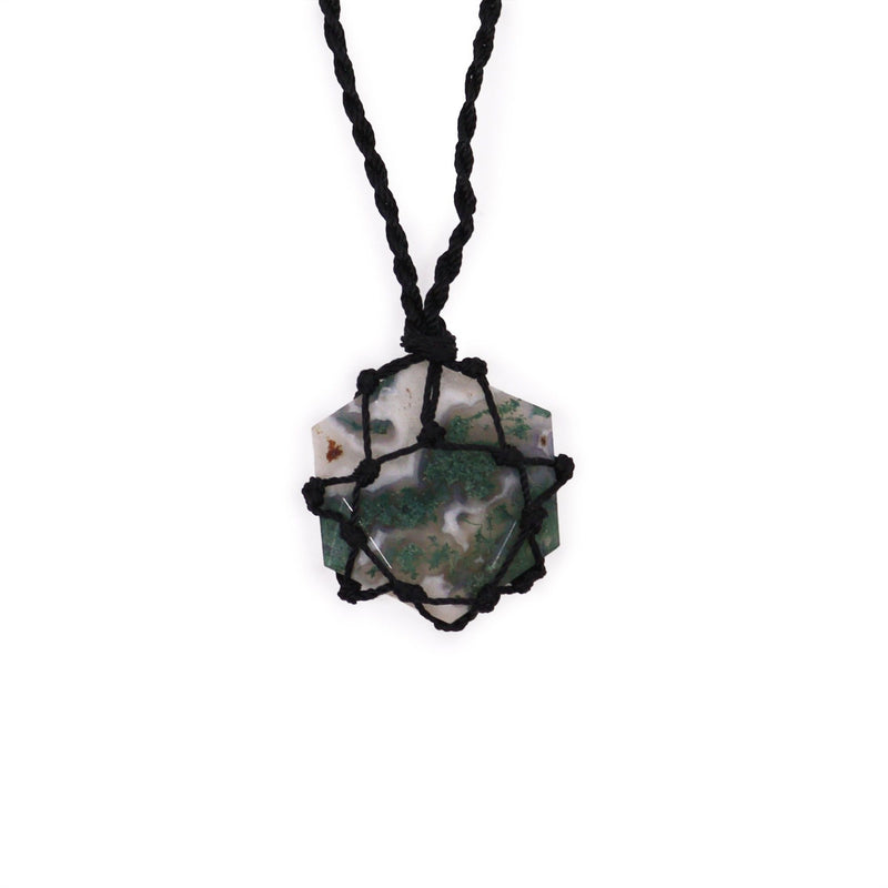 Laced Gemstone Hexagon Pendant - Moss Agate product image