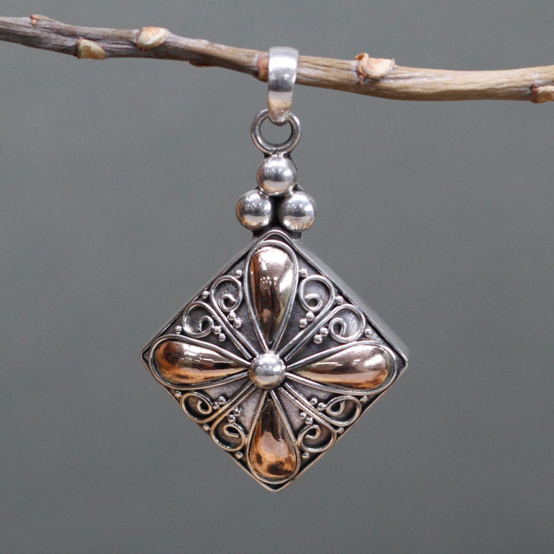 Silver & Gold Pendant - Square Drop product image