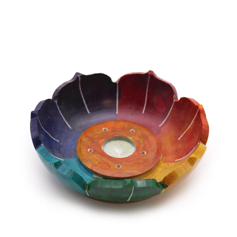 Soapstone Lotus Flower Incense Holder - Chakra Colours product image
