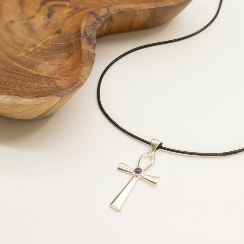 Indian Devotional Pendant - Silver Plated (45cm Cord)- Ankh Symbol of Eternal Life product image