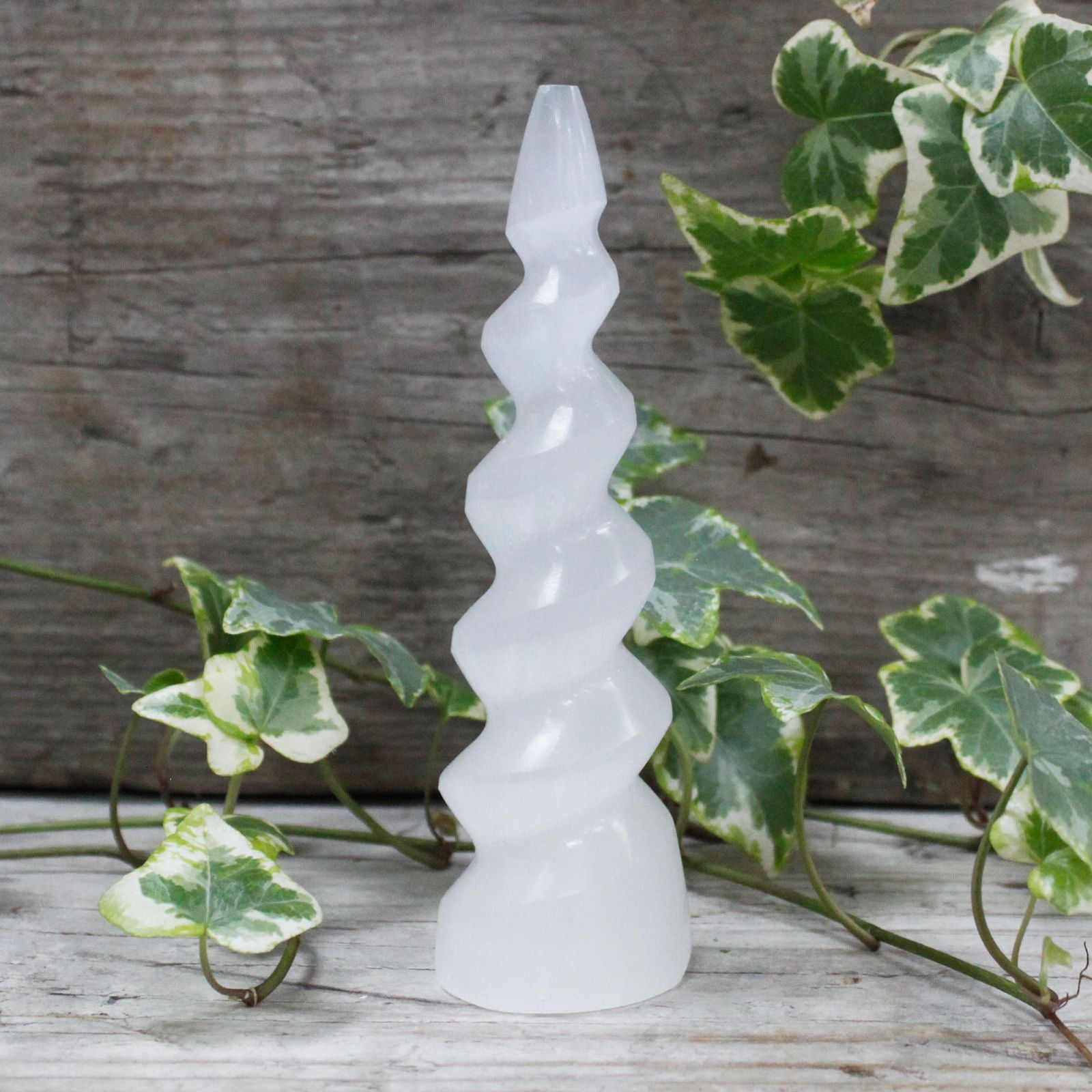Selenite Spiral Unicorn Horn Tower - 15 cm product image
