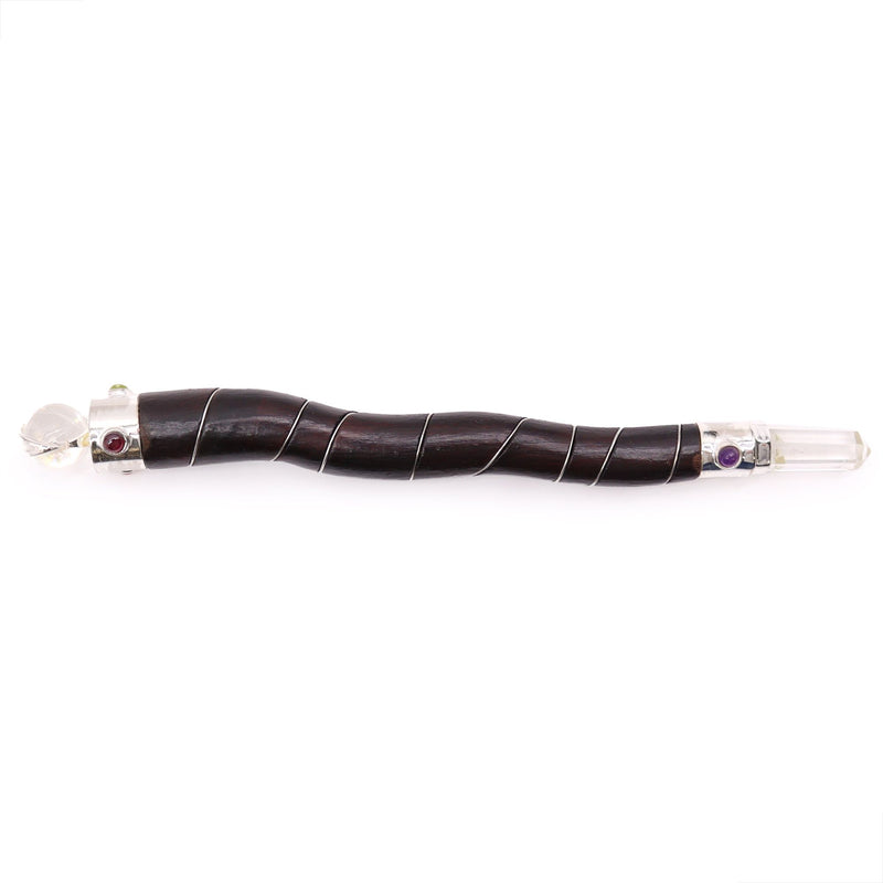 Natural Curved Wood and Rock Quartz Wand product image