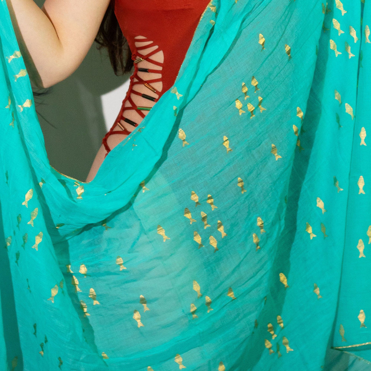 Nomad Sari Pareo – Turquoise & Gold Fish Print product image 2