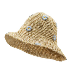 Nomad Sari Floppy Straw Sun Hat - Beige & Blue Flowers product image