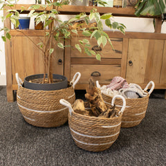 Cotton & Seagrass Large Baskets – Natural Stripes – Set of 3 product image 8