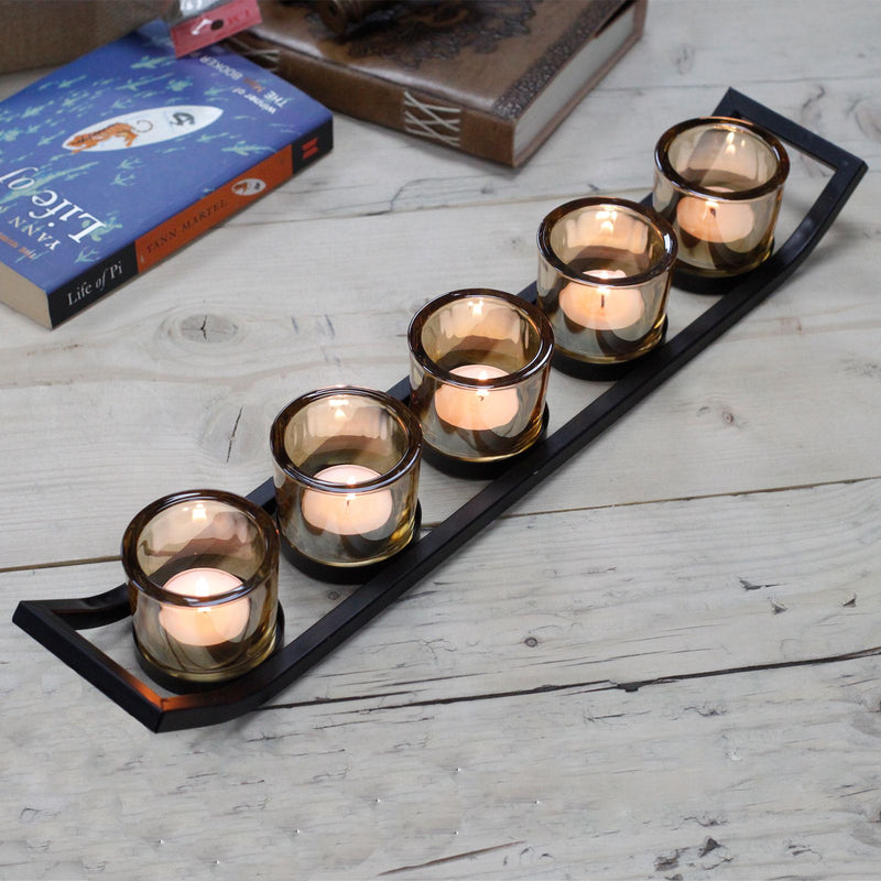 Centrepiece Iron Votive Candle Holder - 5 Cup Ledge product image