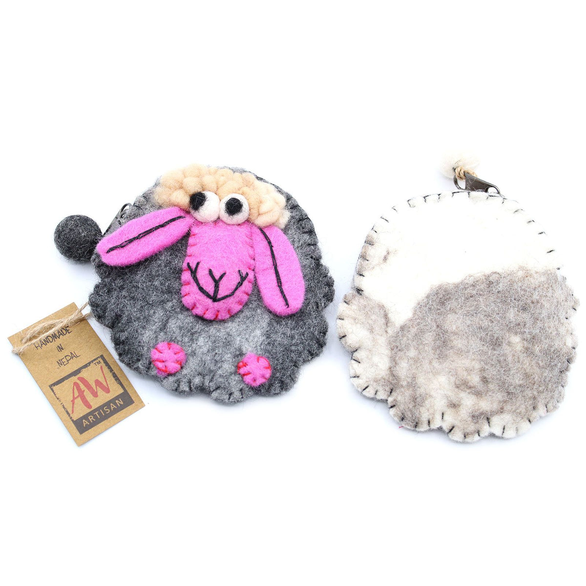 Natural Felt Zipper Pouch (asst) - Happy Sheep product image 3