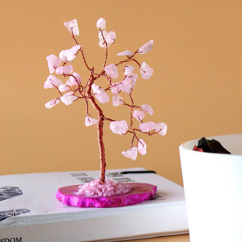 Gemstone Tree - Rose Quartz on Pink Agate Base (35 stones) product image