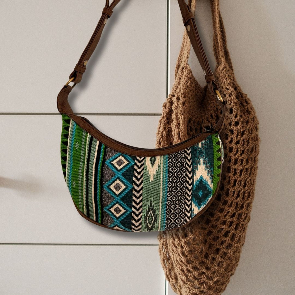 Jacquard Hobo Bag - Bold Greens (brown strap) product image 3