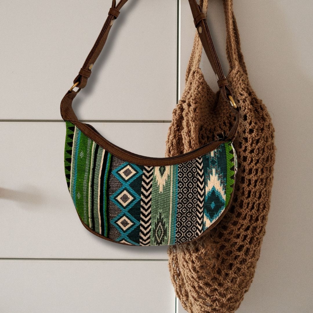 Jacquard Hobo Bag - Bold Greens (brown strap) product image 3