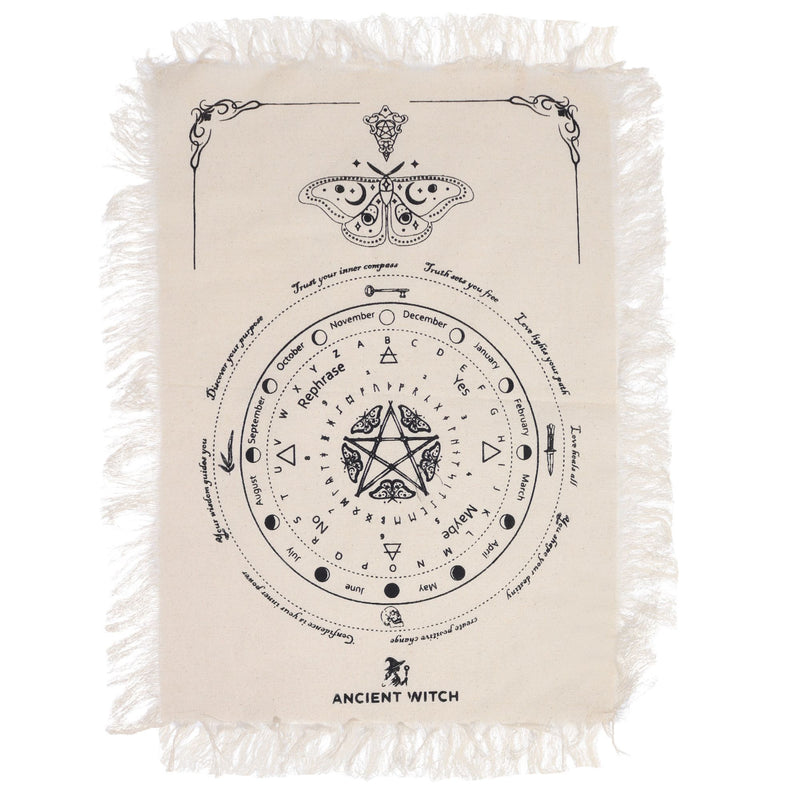 Ancient Witch Pendulum Divination Cloth - Mystic Moth - Natural & Black product image