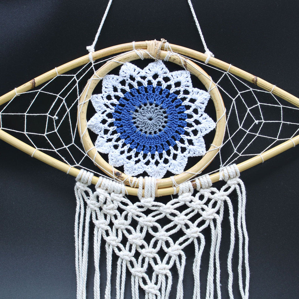 Protection Dream Catcher - Med Macrame Evil Eye White/ Blue/Grey product image 2