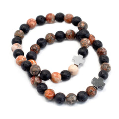 Set of 2 Gemstones Friendship Bracelets - Eternity - Leopard Skin Jasper & Lava Stone product image 6