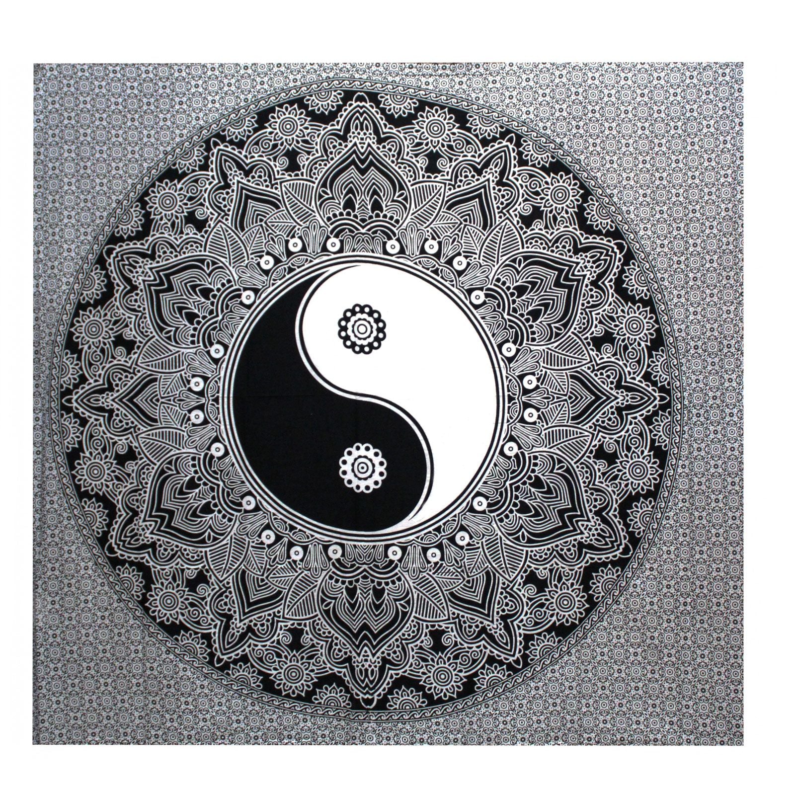 B&W Double Cotton Bedspread + Wall Hanging - Ying yang product image