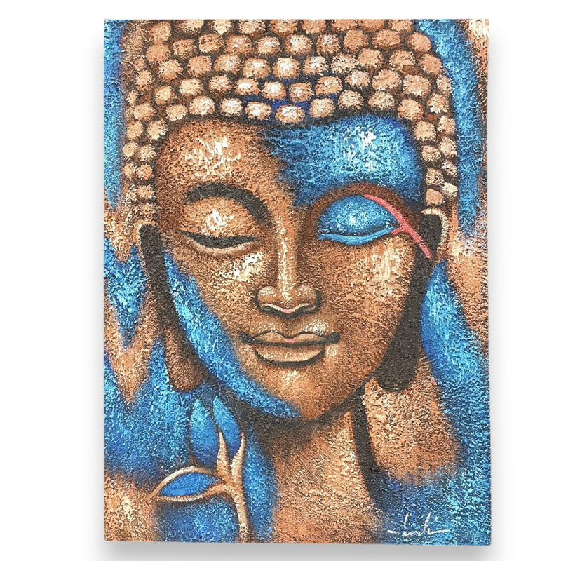 Buddha Painting - Bronze & Blue Flower 75x55cm product image