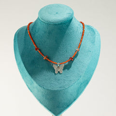 Nymph Ruby Gemstone Necklace with Real Leaf Butterfly Pendant
