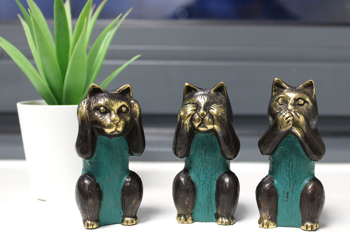 Set of 3 - See No, Hear No, Speak No Evil - Brass Cats product image 2