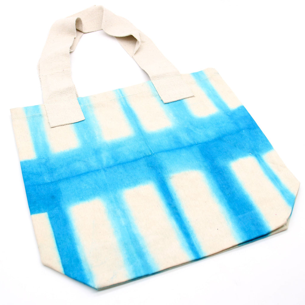 Natural Tye-Dye Cotton Bag (8oz) - 38x42x12cm - Sky Blue Blocks - Natural Handle product image 2