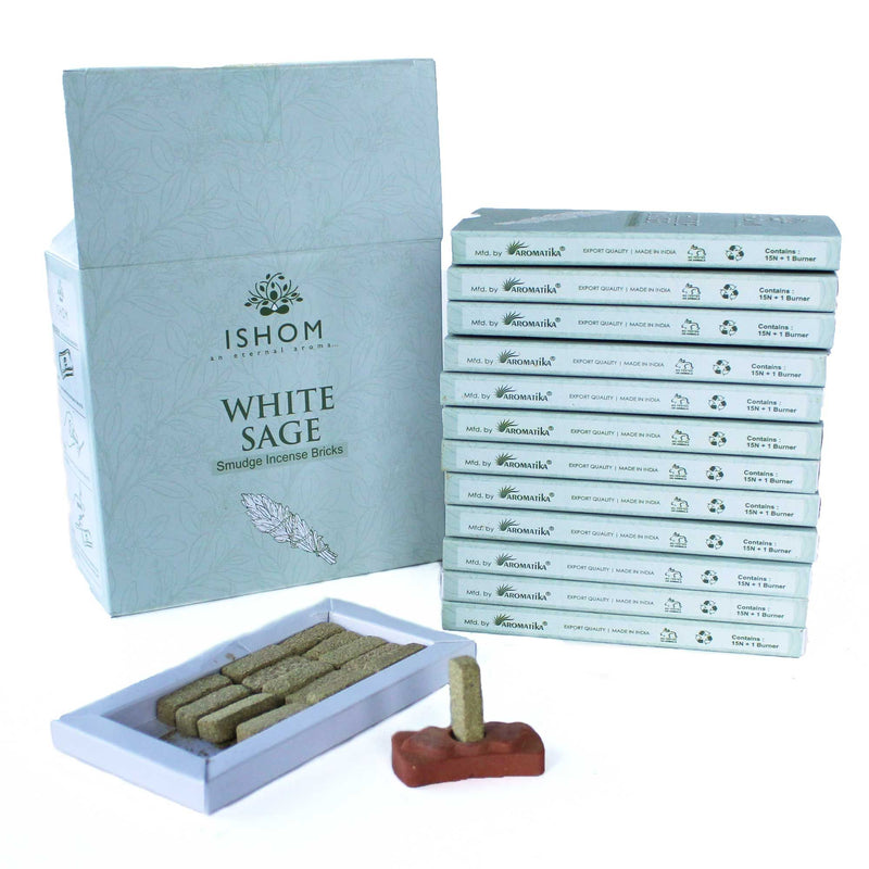 Pack of 15 Natural Incense Smudge Bricks and Burner - White Sage product image