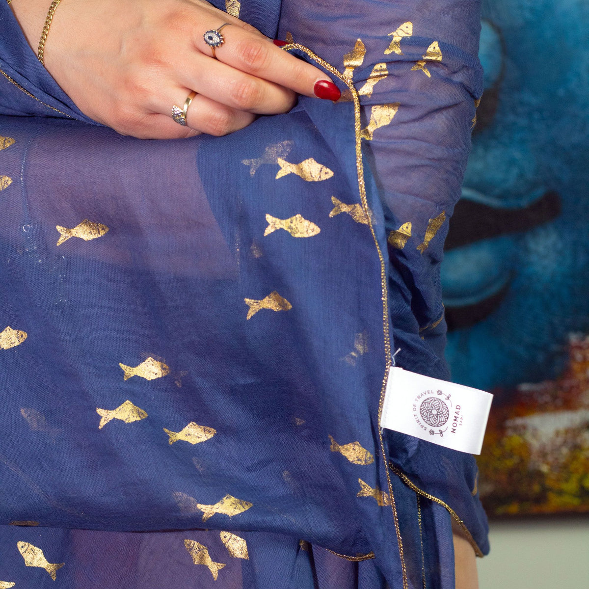 Nomad Sari Pareo – Sea Blue & Gold Fish Print product image 3