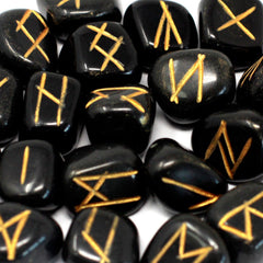 Runes Stone Set in Pouch - Black Agate product image