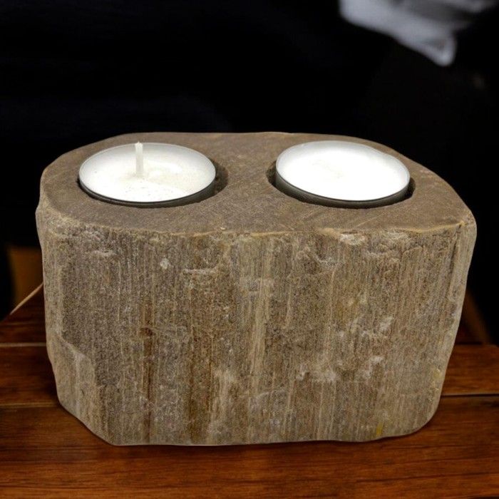 Petrified Wood Candle Holder - Double product image