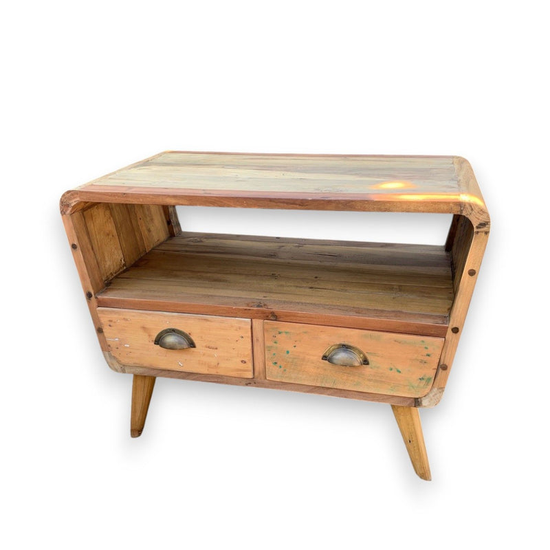 Small TV Stand with 2 Draws Round - Recycled Wood product image