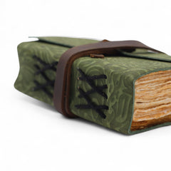 Fat Deckled Leather Notebook – Green Maze Pattern – 12.7×8.9 cm product image 6